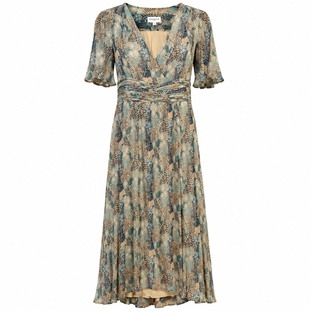 Maison 123 Quiet Luxury Midi Dress Women Small Romantic Balletcore Silk Blend